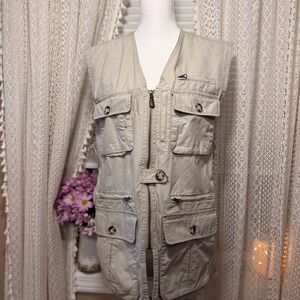 LL Bean Mens Fishing Vest Utility Pocket Safari Khaki Large